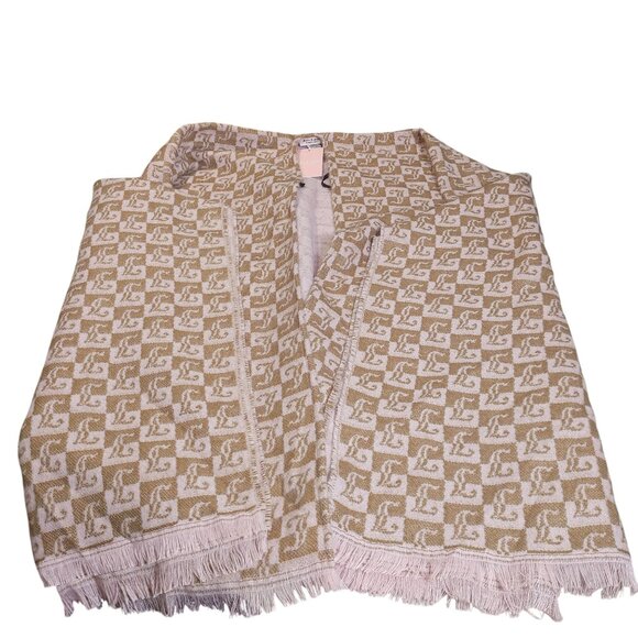 Juicy Couture Shawl Wrap Cover Up Beige Pink Logo Monogrammed Fringe Soft Blend - Picture 8 of 16